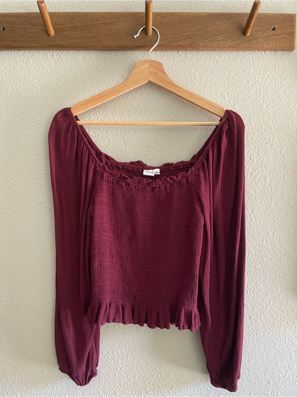 GAP Burgundy Smocked Peasant Blouse